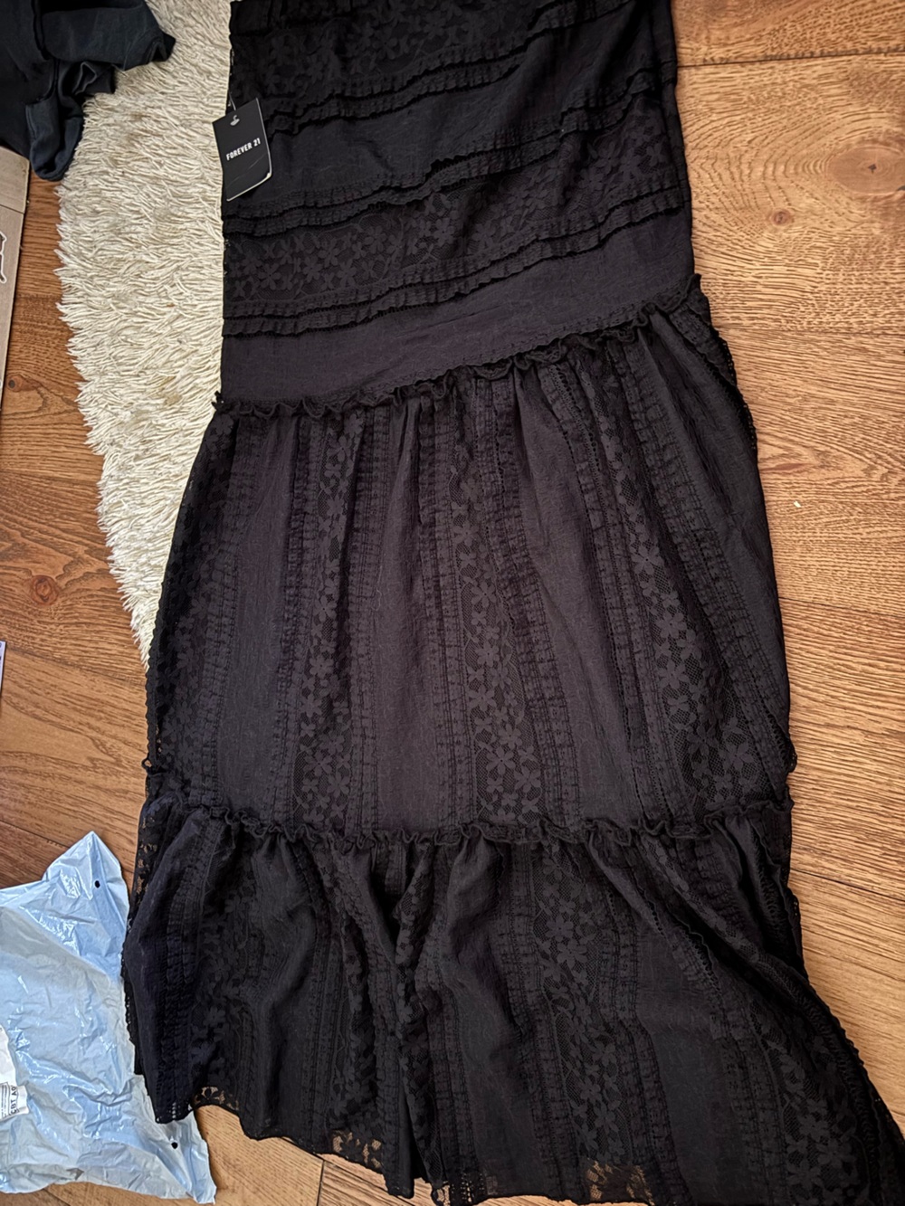 Black Lace-Detail Women's Maxi Pull Over Dress Strapless Tube